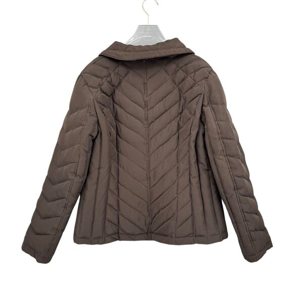 Nine West Women's Dark Brown Quilted Down Filled Collared Classic Puffer Jacket - Picture 9 of 12
